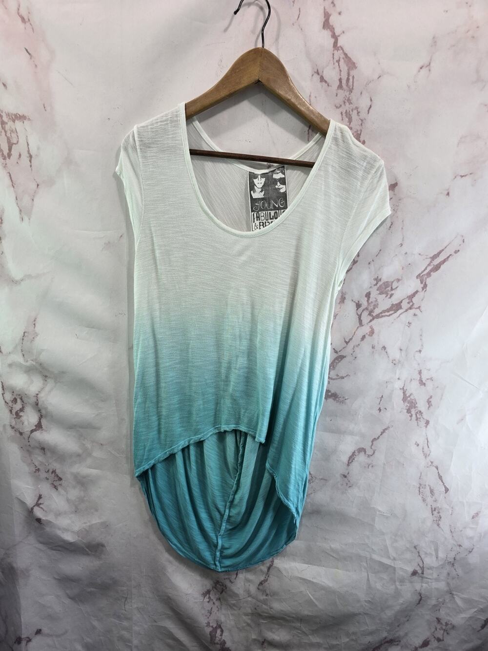 Young Fabulous & Broke Shirt Womens Medium White Dip Tie Dye Boho Ombre Two Tone